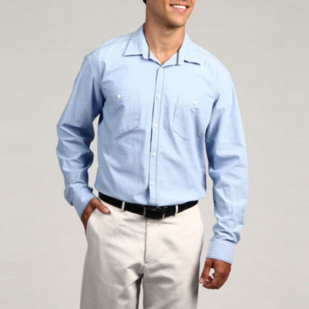 Marc New York Men's Size Large Blue Two Pocket Woven Dress Shirt